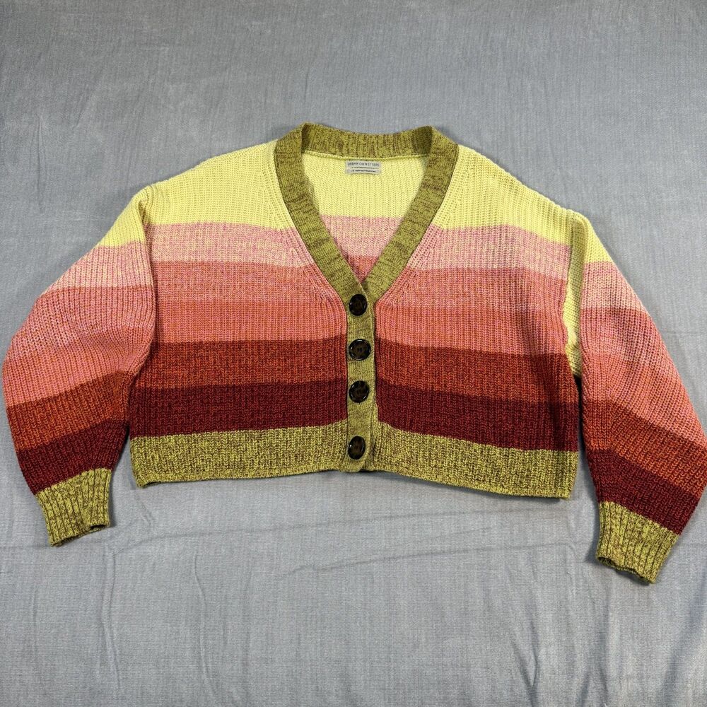 Urban Outfitters Sunset Striped Chunky Knit Cropped Cardigan Sweater Large UO